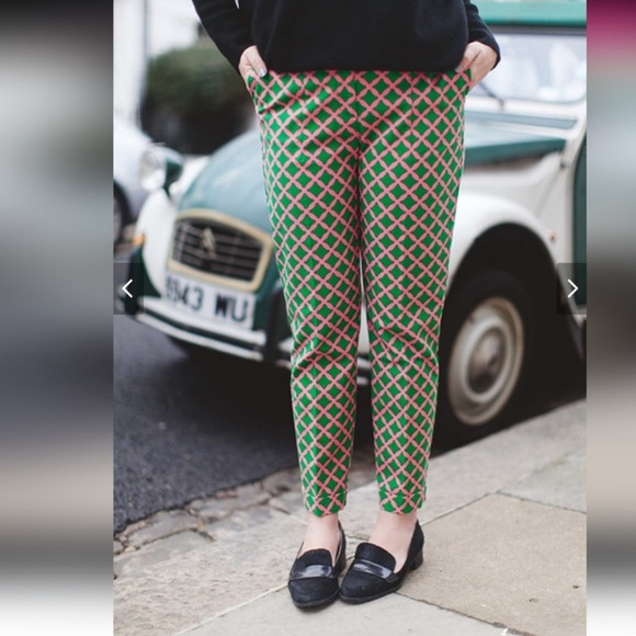 Boden Chelsea Turn-up Trousers straight ankle leg pink & green ivy print size 2x - Picture 1 of 11